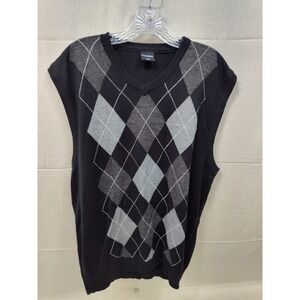 Regal Wear Men 2XL Argyle Sweater Vest Black Grey VNeck Sleeveless Knit Pullover